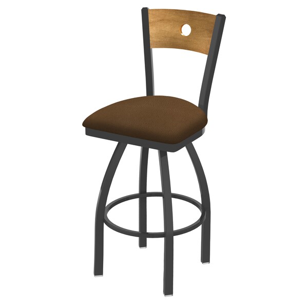 25" Swivel Counter Stool, Pewter Finish, Med Back, Rein Thatch Seat